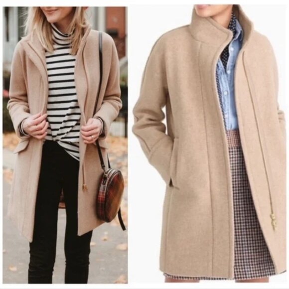 J. CREW Stadium Cloth Cocoon Coat Tan Wool Nello Gori Heather Sandstone Zip Sz 6 - Picture 2 of 13